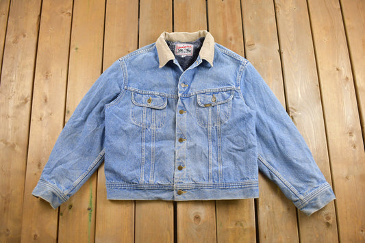 Vintage 1980s Lee Storm Riders Jean Jacket / Blanket Lined / Vintage Denim / Streetwear / Corduroy Collar / 80s Clothing / 80s Denim