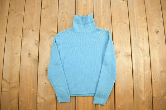 Vintage 1990s Tribeca Knitted Blank Blue Turtleneck Sweater / Vintage 90s Turtleneck / Vintage Blanks / Colorful / Sweatshirt /