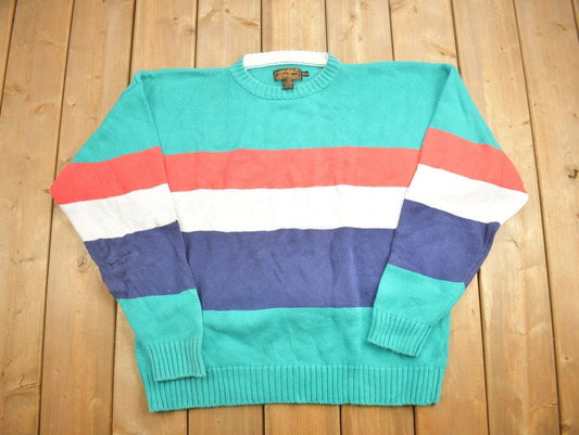 Vintage 1990s Eddie Bauer Knitted Crewneck Sweater / Vintage 90s Crewneck / All Over Pattern / Colorful / Sweatshirt / Abstract Pattern