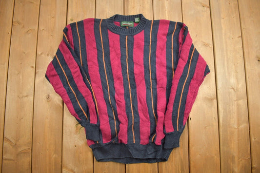 Vintage 1990s Savile Row Striped Knitted Crewneck Sweater / Vintage 90s Crewneck / All Over Pattern / Colorful / Sweatshirt