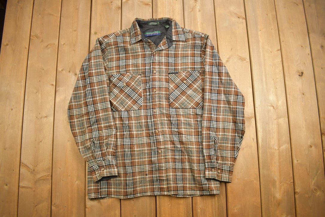 Vintage 1990s Claybrooke Outdoors Plaid Lined Flannel Button Up Shirt / 1990s Button Up / Vintage Flannel / Plaid Shirt / Button Down