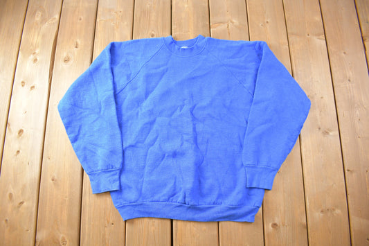 Vintage 1990s Blank Fruit Of The Loom Crewneck Sweatshirt / Raglan / Blue / Made in USA / 90s Crewneck / Essential / Streetwear / 90s