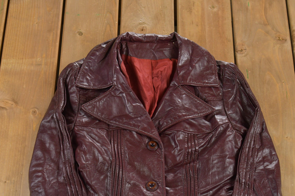 Vintage 1970s Burgundy Leather Trench Coat Fall Skin Flair Outerwear