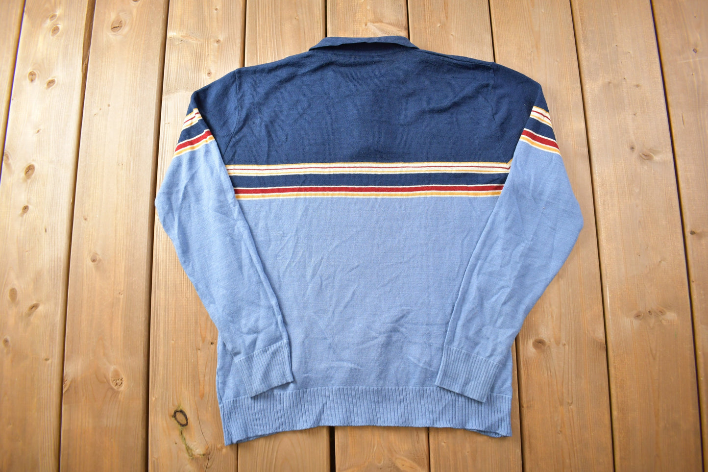 Vintage 1980s Racquet Club Knitted Sweater / Vintage 80s Polo Sweater / Stripe / Collared Sweatshirt / Pullover Sweatshirt