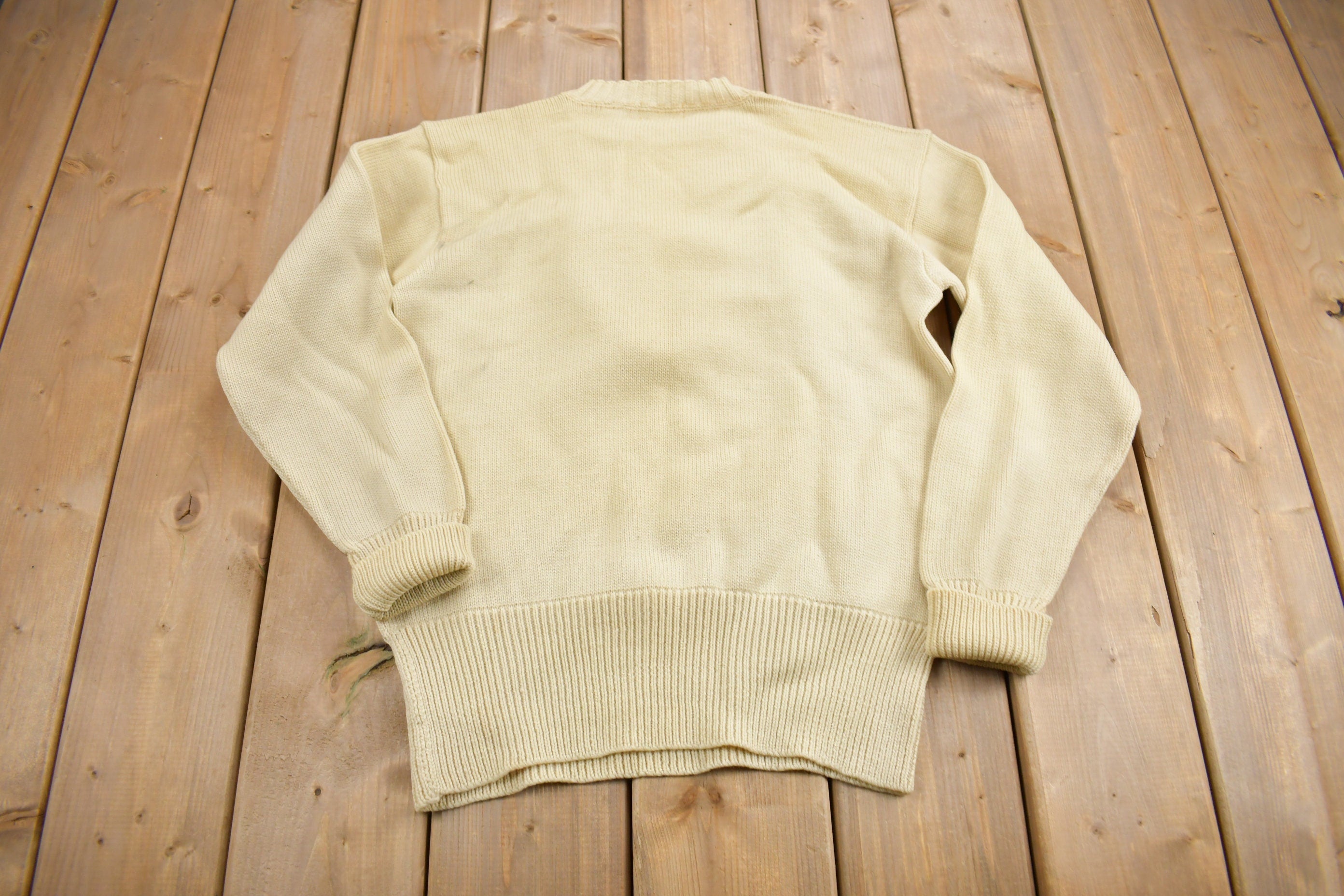 Vintage 1950s 100% Wool Collegiate Varsity Style Knit Sweater "LV" True Vintage Made In USA
