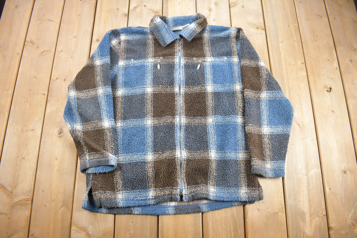 Vintage 1990s Liz Claiborne Plaid Fleece Sweater