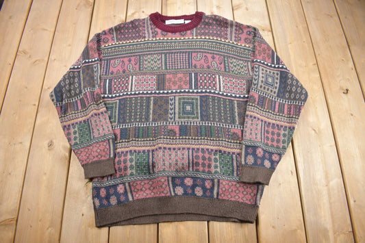 Vintage 1990s Geoffrey Beene Patchwork Knit Crewneck Sweater