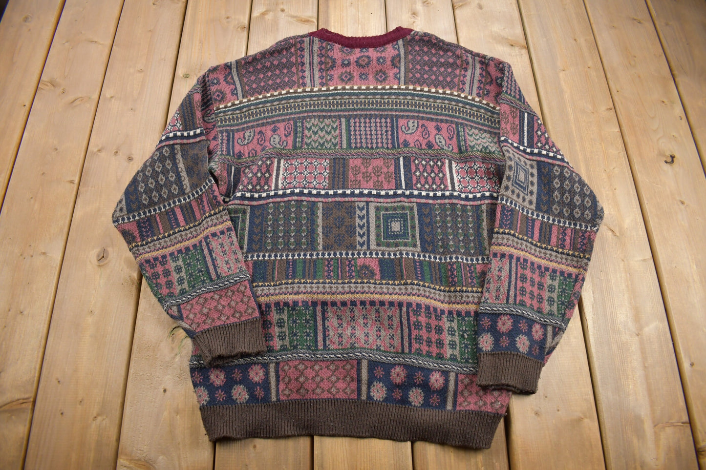 Vintage 1990s Geoffrey Beene Patchwork Knit Crewneck Sweater