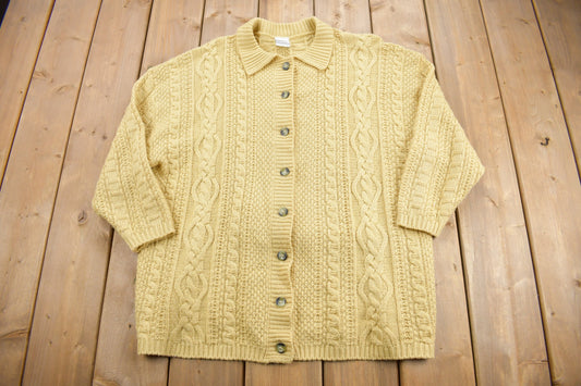 Vintage 1980s 3D Cable Knit Cardigan Sweater