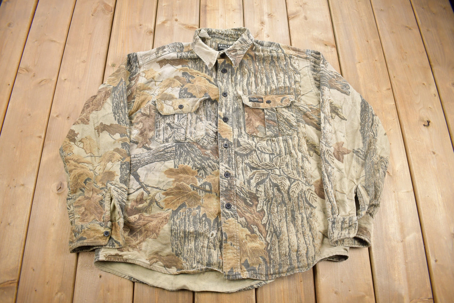 Vintage 1990s Rattlers Brand Real Tree Camouflage Button Up Shirt