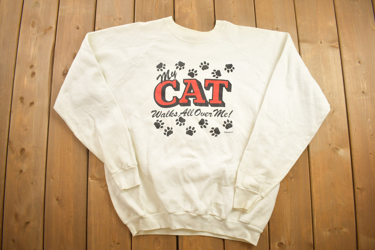 Vintage 1990s Funny Cat Themed Crewneck Sweatshirt