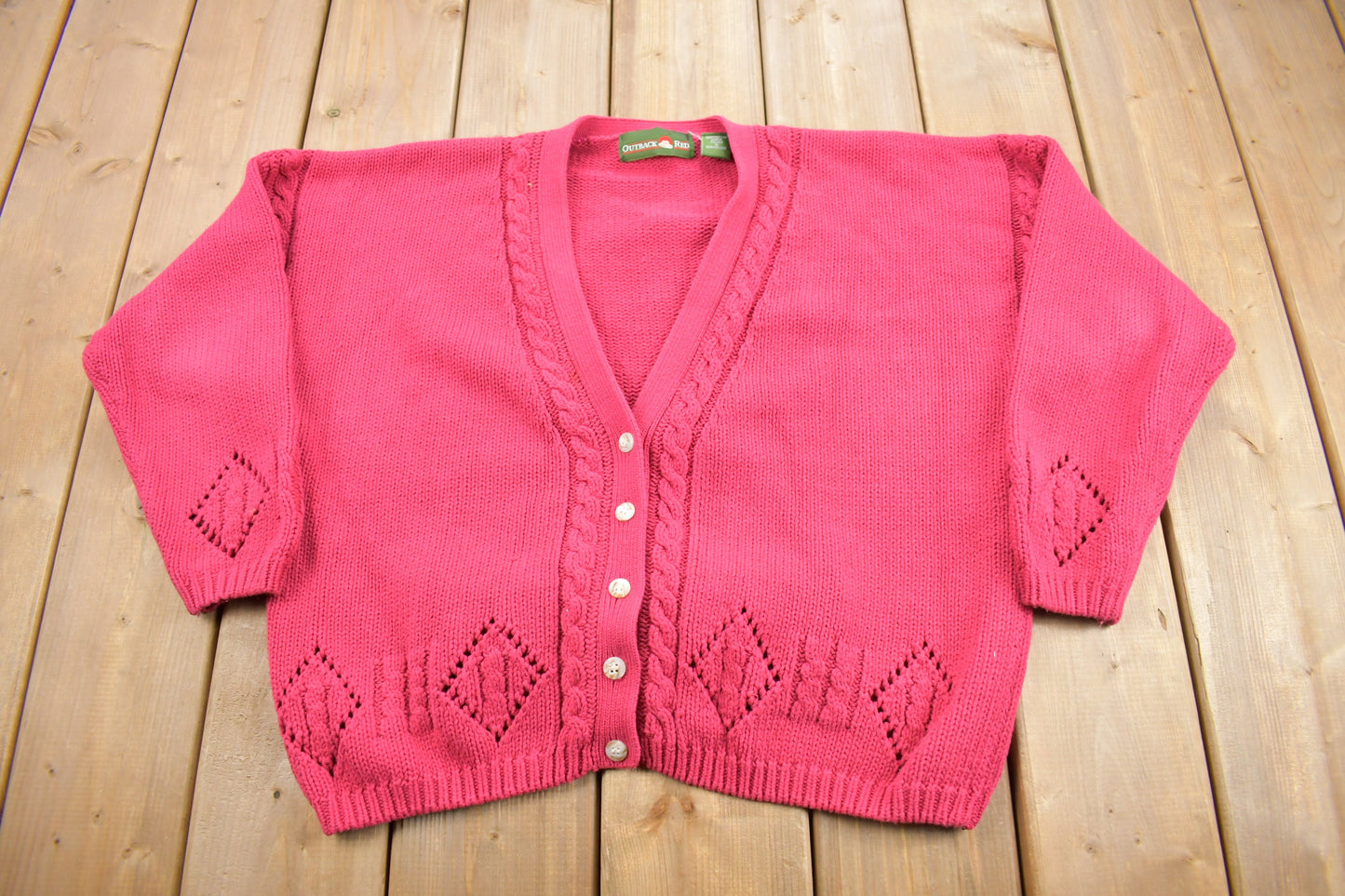 Vintage 1990s Outback Red Women's Pink Cable Knit Cardigan Sweater