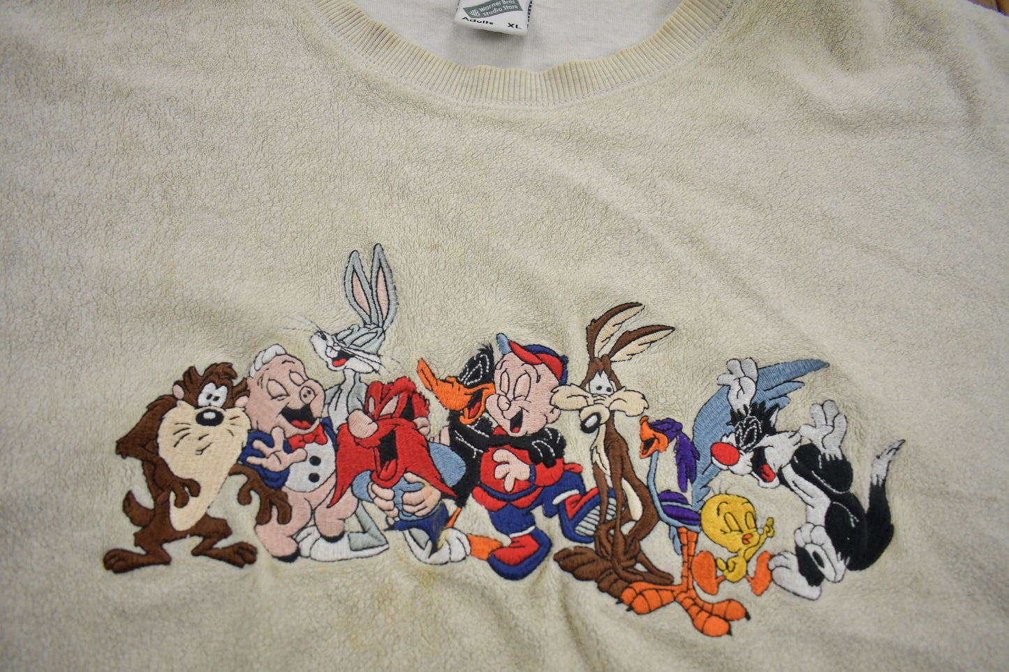 Vintage 1998 Looney Tunes Embroidered Fleece Crewneck Sweatshirt