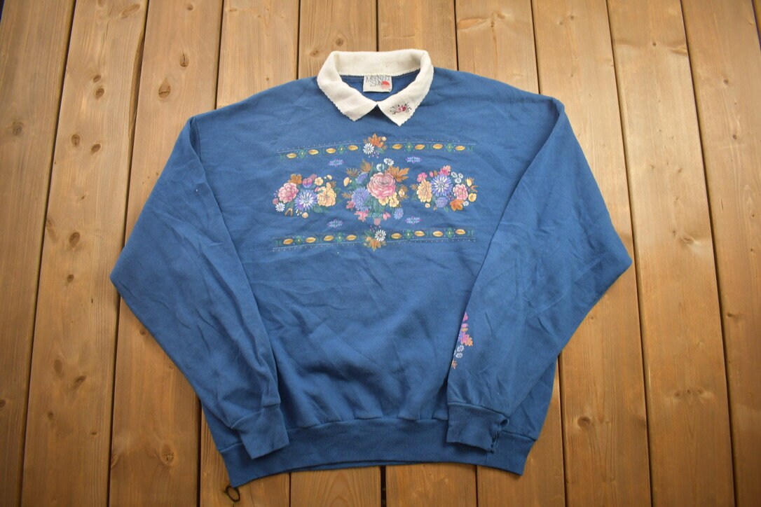 Vintage 1990s Morning Sun Floral Collard Sweatshirt