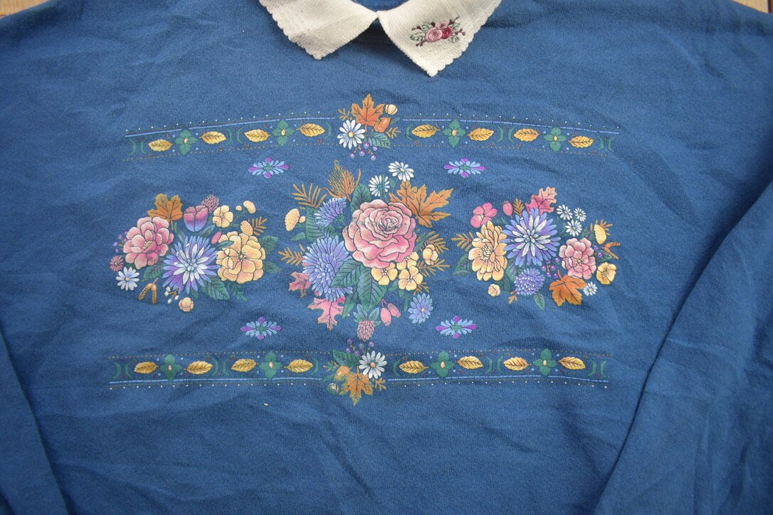 Vintage 1990s Morning Sun Floral Collard Sweatshirt