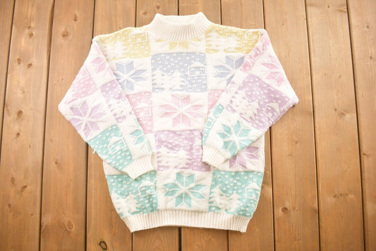 Vintage 1990s Spunky Patchwork Knit Snowflake Sweater