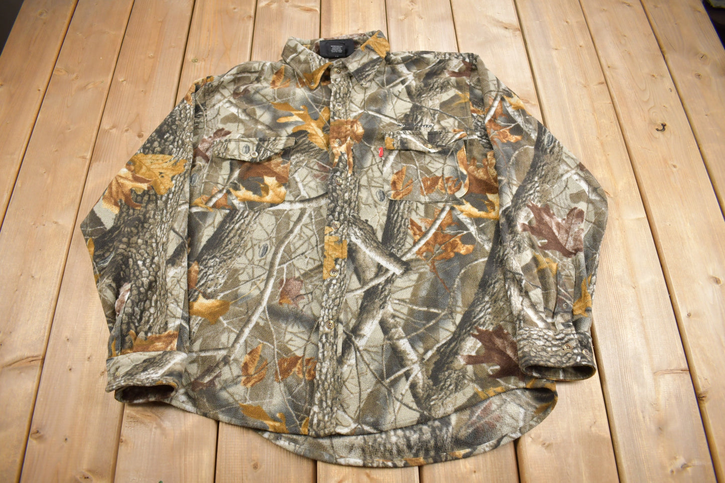 Vintage 1990s Winchester Tree Camo Button Up Fleece Shirt