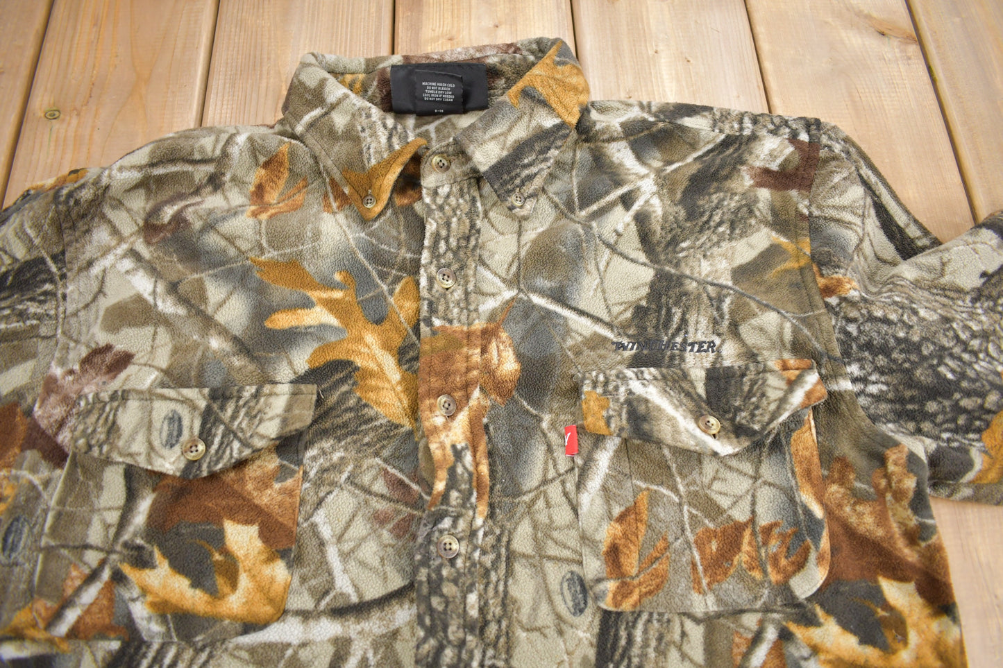 Vintage 1990s Winchester Tree Camo Button Up Fleece Shirt