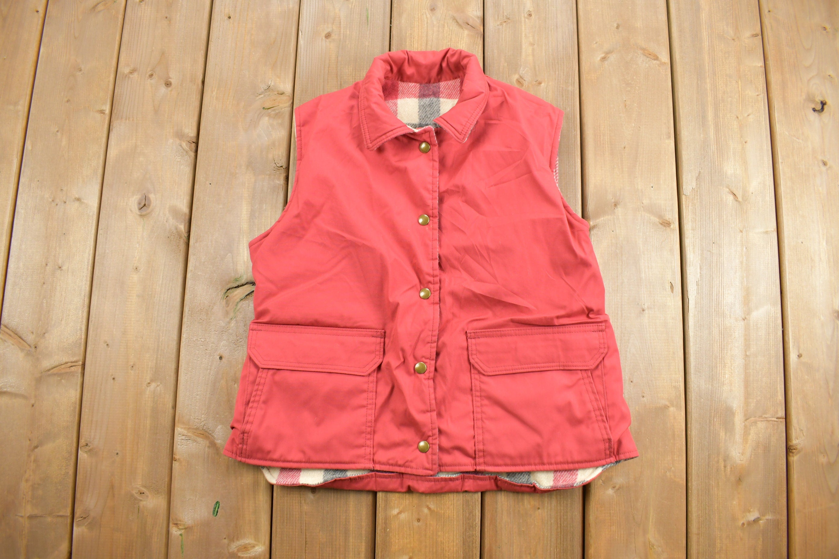 Vintage 1980s Woolrich Reversible Plaid Button Up Vest