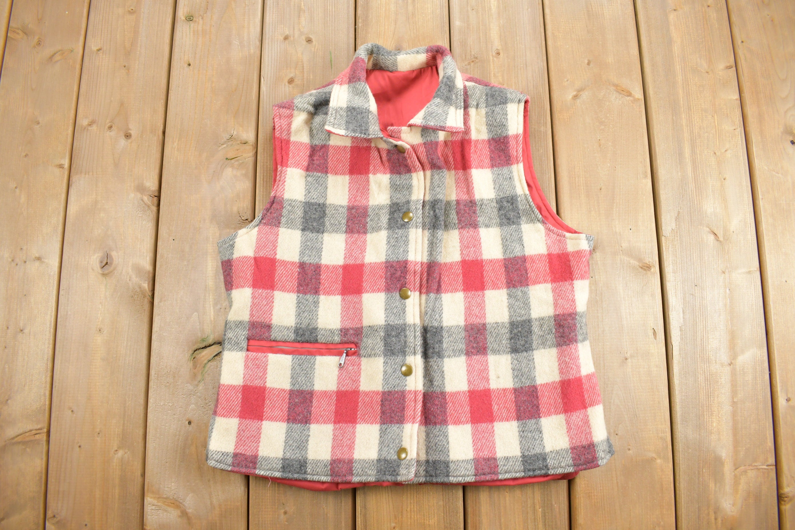 Vintage 1980s Woolrich Reversible Plaid Button Up Vest