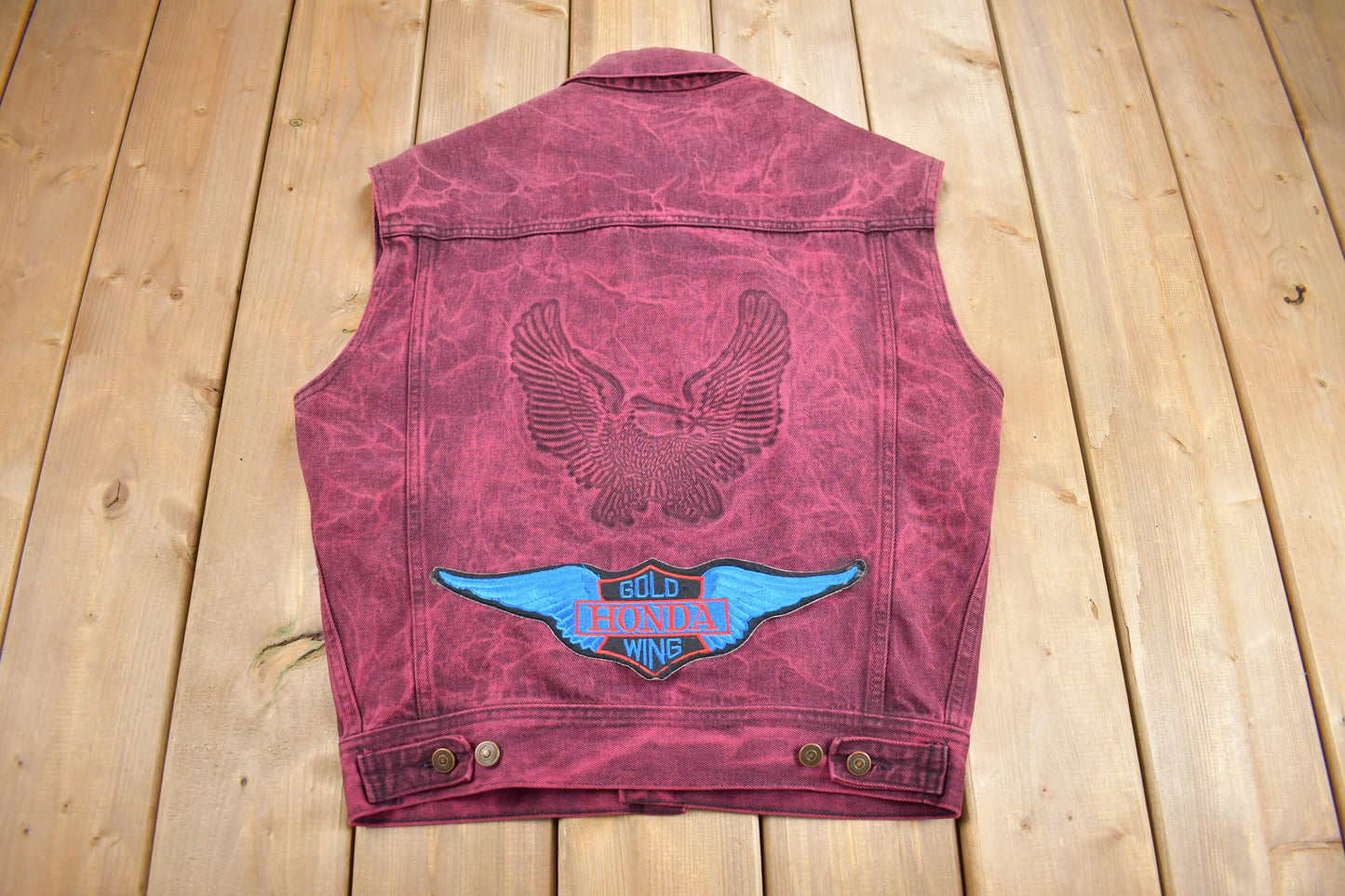 Vintage 1990s Gold Wing Honda Embossed Jean Vest