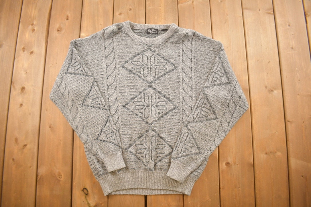 Vintage 1990s Geometric Knit Crewneck Sweater