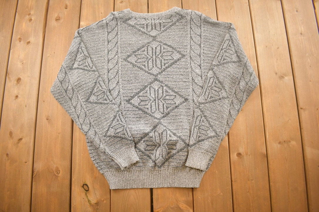 Vintage 1990s Geometric Knit Crewneck Sweater