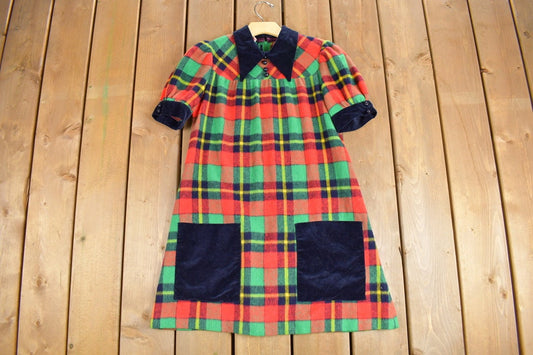 Vintage 1970s Wool Plaid Dress /Robbie Rivers / Collar / True Vintage / Retro Womenswear / Mod Fashion