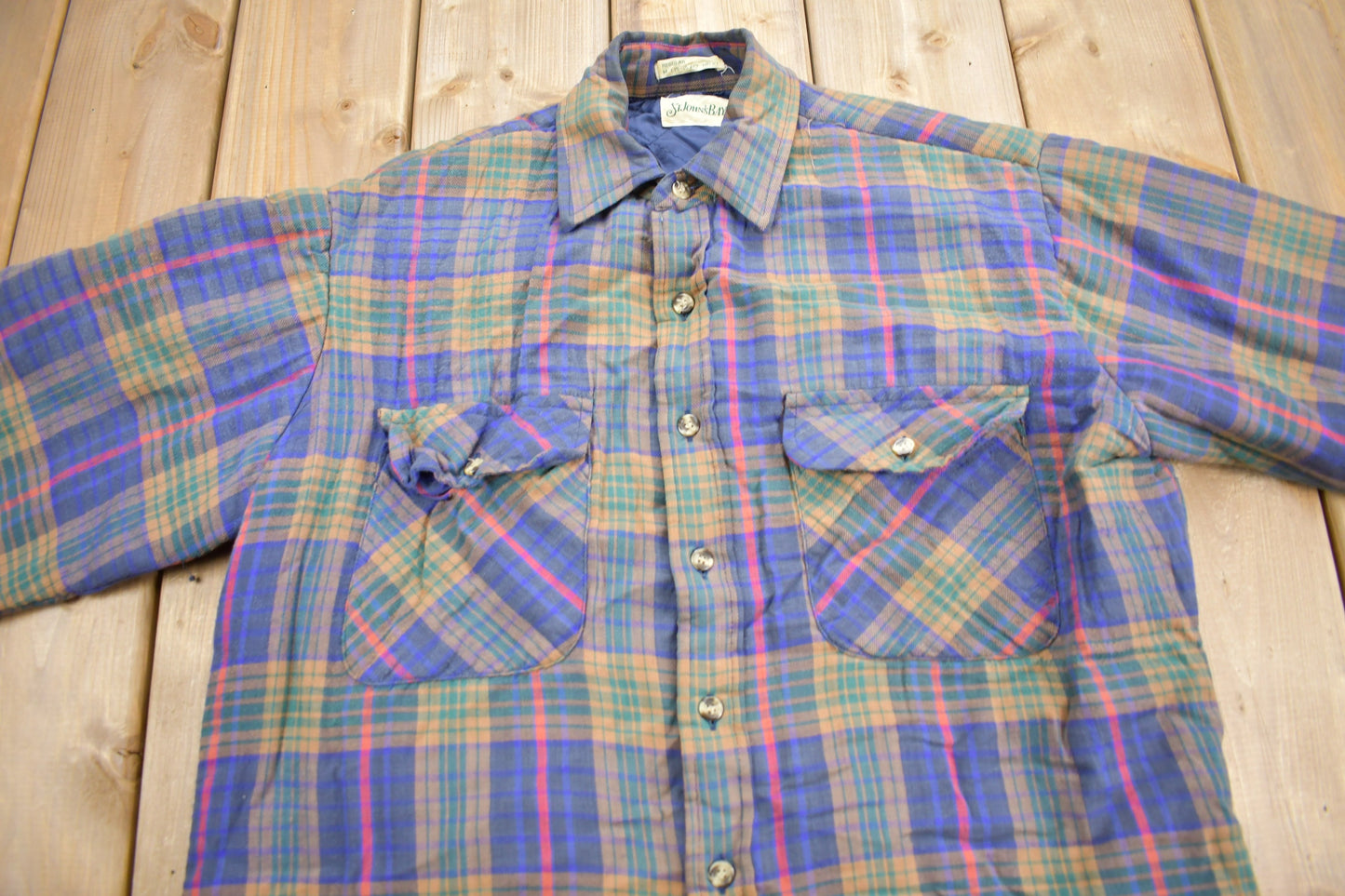 Vintage 1990s St Johns Bay Insulated Button Up / 1990s Button Up / Vintage Flannel / Plaid Flannel Jacket / Quilted