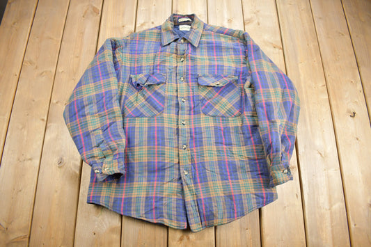 Vintage 1990s St Johns Bay Insulated Button Up / 1990s Button Up / Vintage Flannel / Plaid Flannel Jacket / Quilted