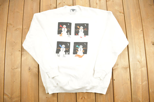 Vintage 1990s Snowman & Animals Themed Crewneck Sweatshirt / 90s Crewneck / Made In USA / Streetwear / Festive Sweater / Christmas / Holiday