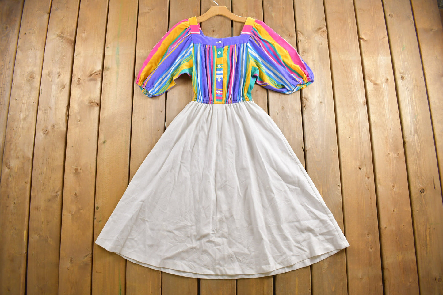 Vintage 1960s Rainbow Dress / Halter Top / Florentine Collar / True Vintage Dress / Summer Dress / Party Dress