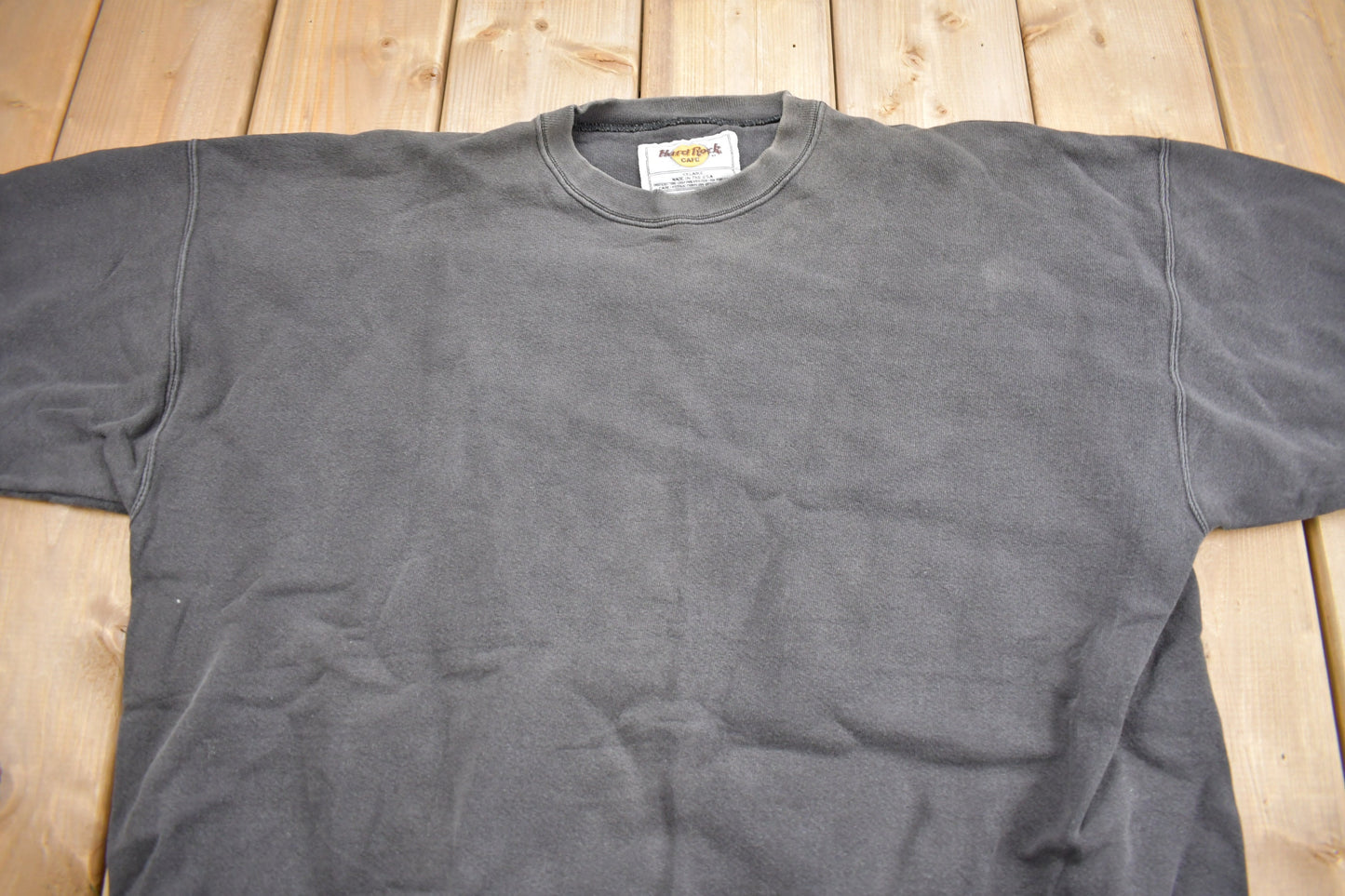 Vintage 1990s Faded Black Blank Crewneck Sweatshirt / 90s Crewneck / Made In USA / Hard Rock Cafe / 90s Blank