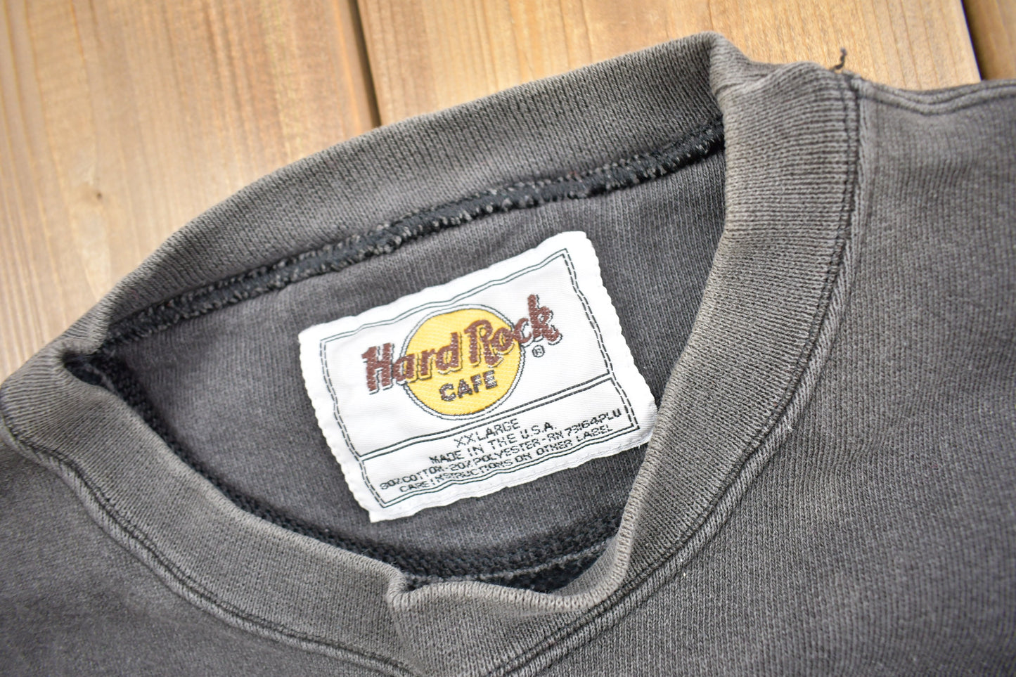 Vintage 1990s Faded Black Blank Crewneck Sweatshirt / 90s Crewneck / Made In USA / Hard Rock Cafe / 90s Blank