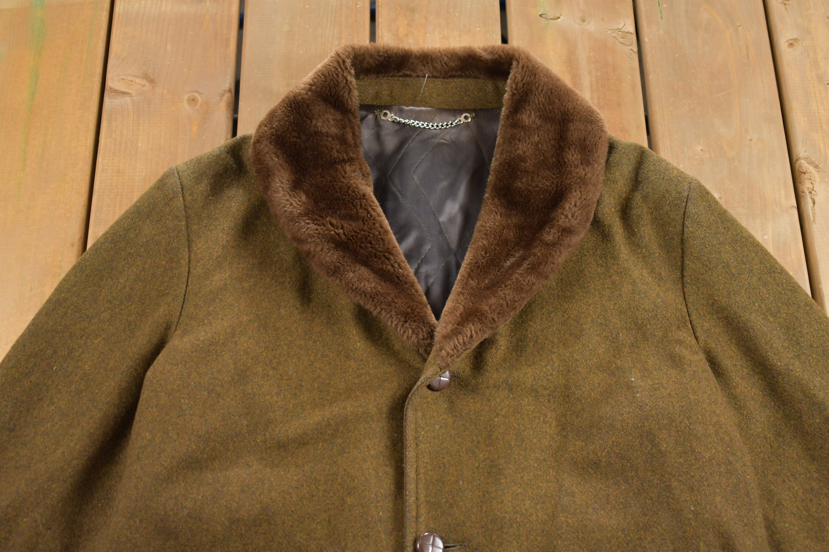 Vintage 1970s Fur Collar Wool Jacket