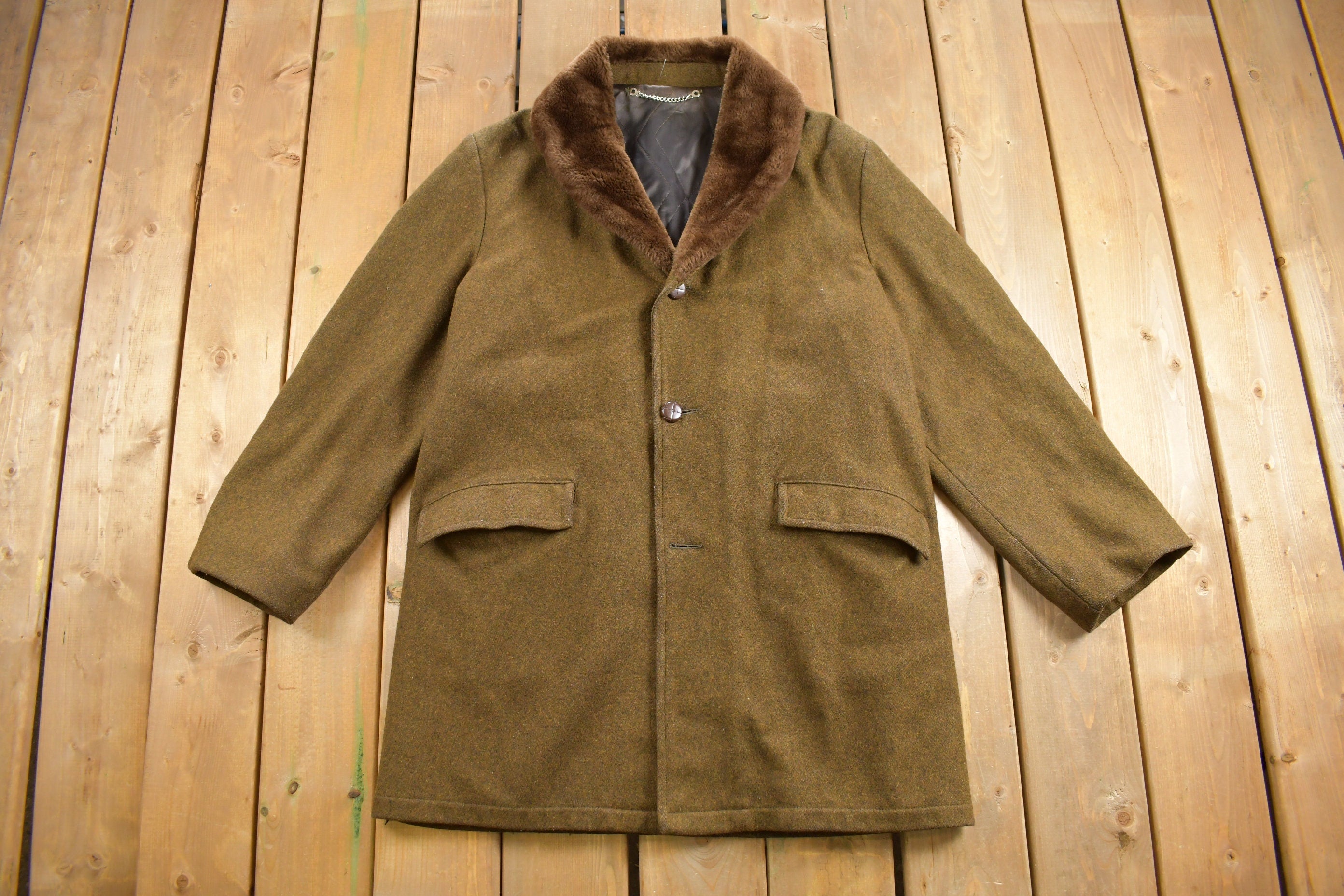 Vintage 1970s Fur Collar Wool Jacket