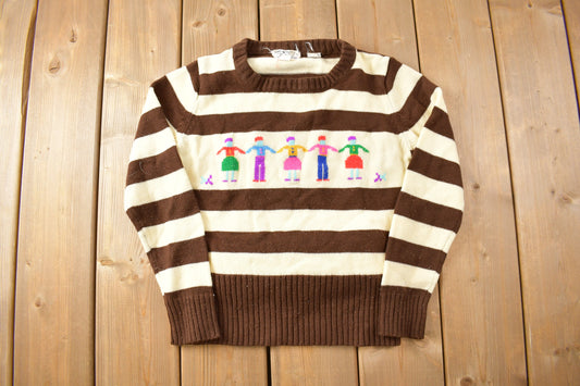 Vintage 1980s Cute Knitted Crewneck Sweater / Vintage 80s Crewneck / Colorful / Sweatshirt / Striped / 80s Knit Sweater