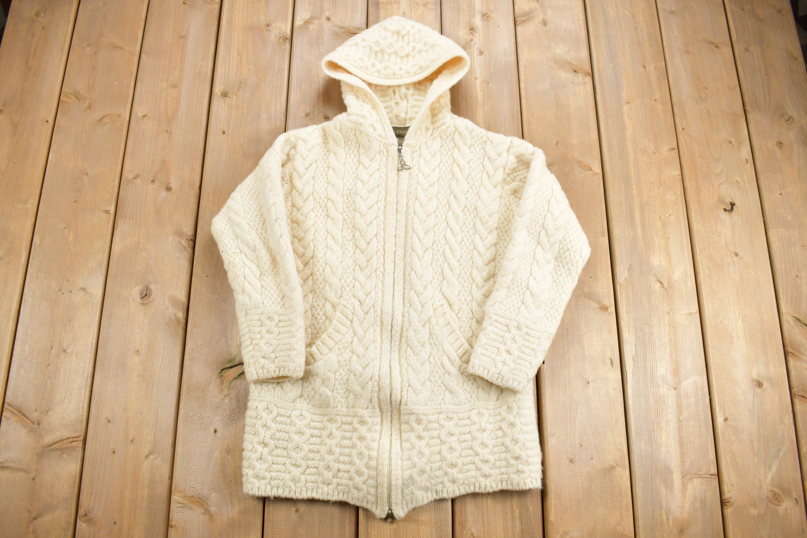 Vintage 1990s 3D Cable Knit Zip Up Hoodie