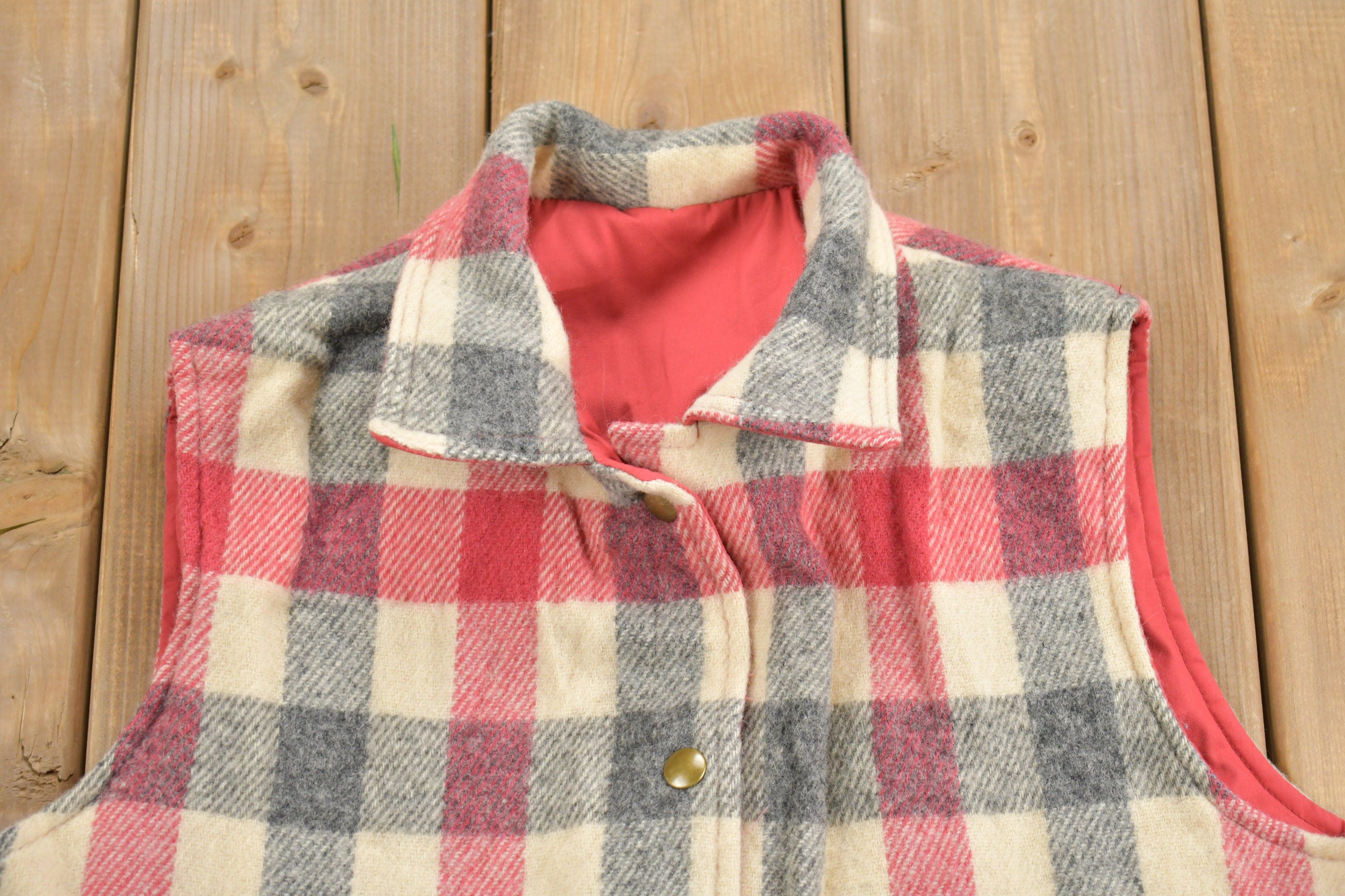 Vintage 1980s Woolrich Reversible Plaid Button Up Vest