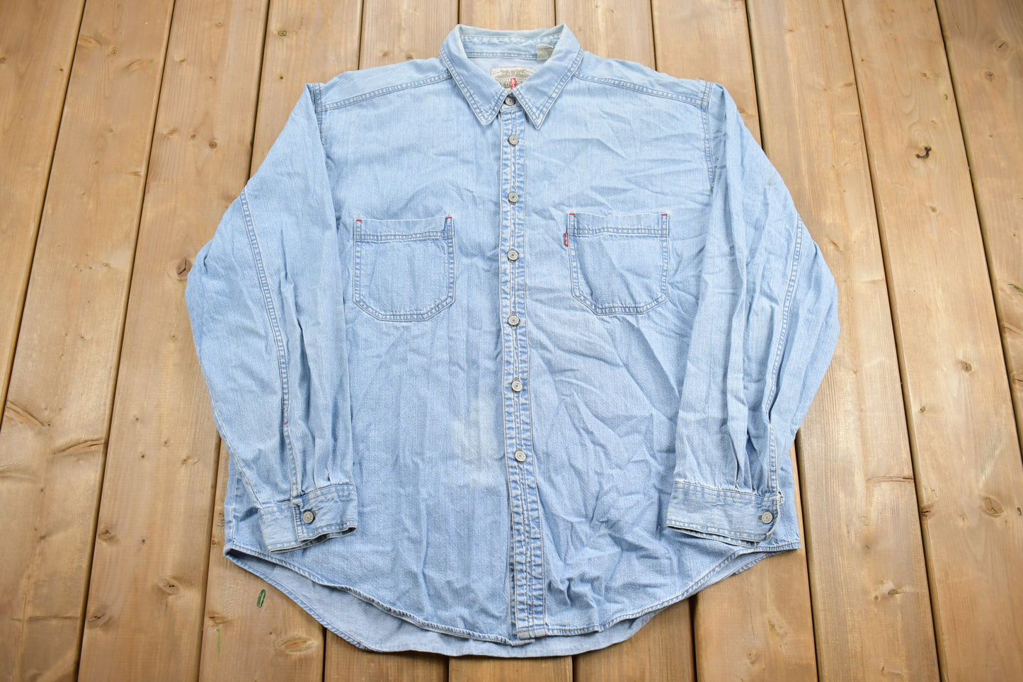 Vintage 1990s Levi's Orange Tab Denim Button Up Shirt / 1990s Button Up / Vintage Shirt / Casual Wear / Vintage Levi's / Distressed