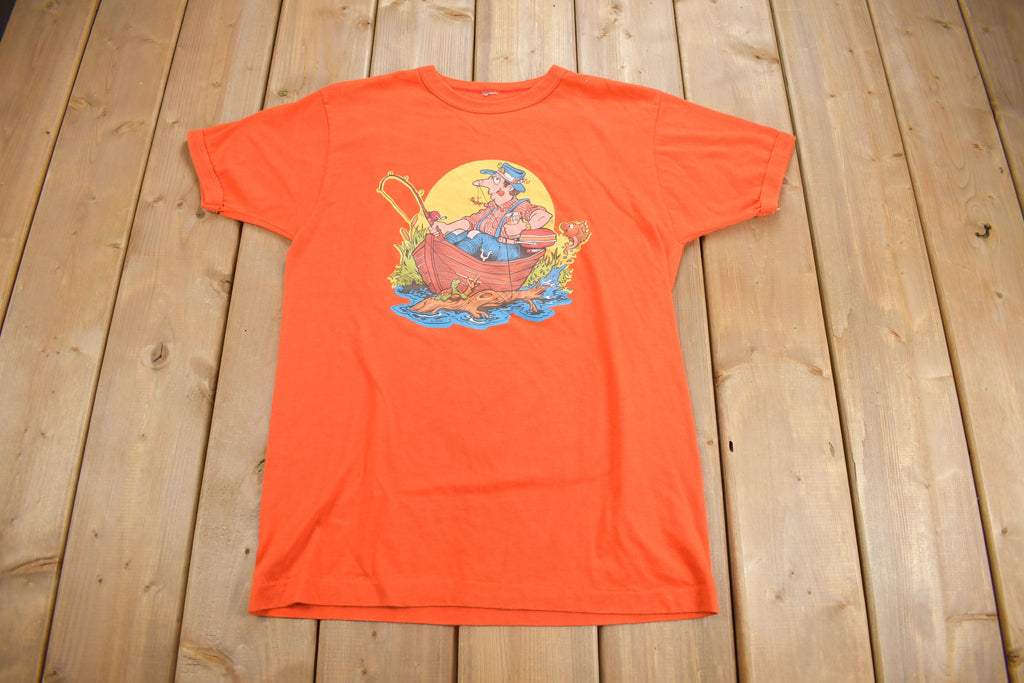 Vintage 1970s Fisherman Graphic Ringer T Shirt