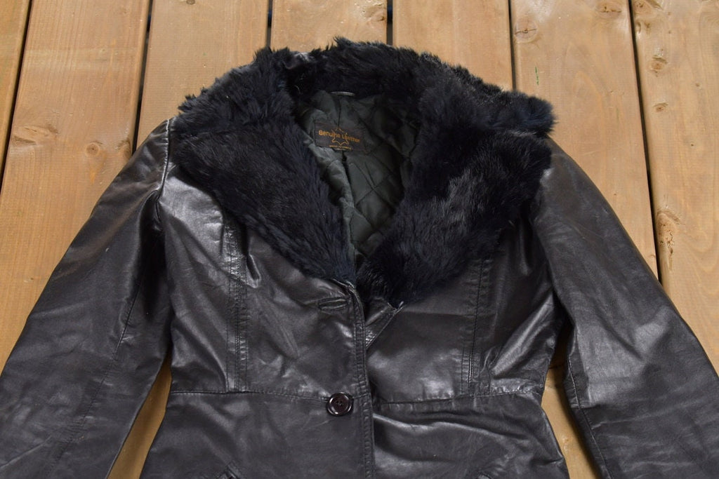 Vintage 1970s Genuine Leather Black Full Length Coat
