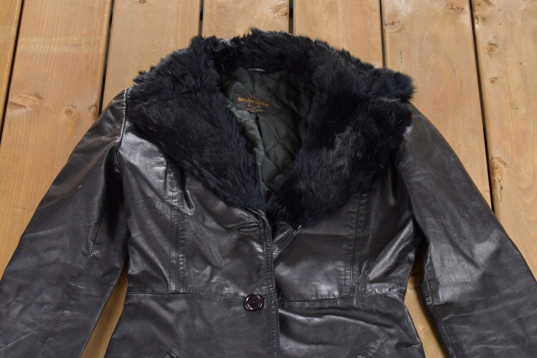 Vintage 1970s Genuine Leather Black Full Length Coat