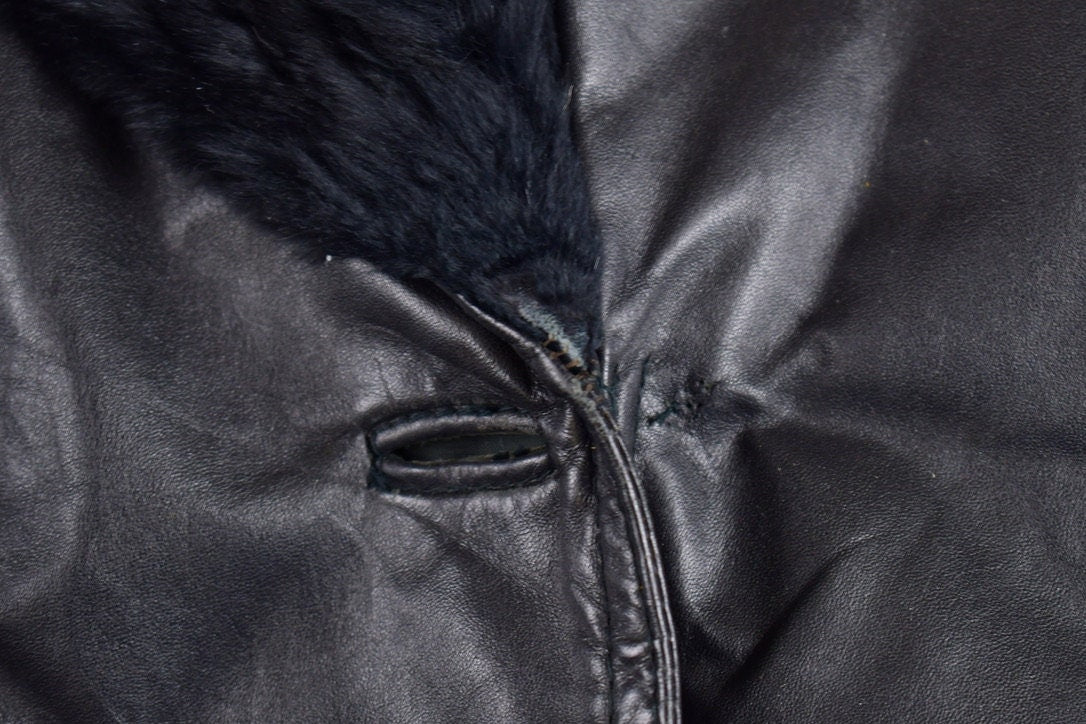 Vintage 1970s Genuine Leather Black Full Length Coat