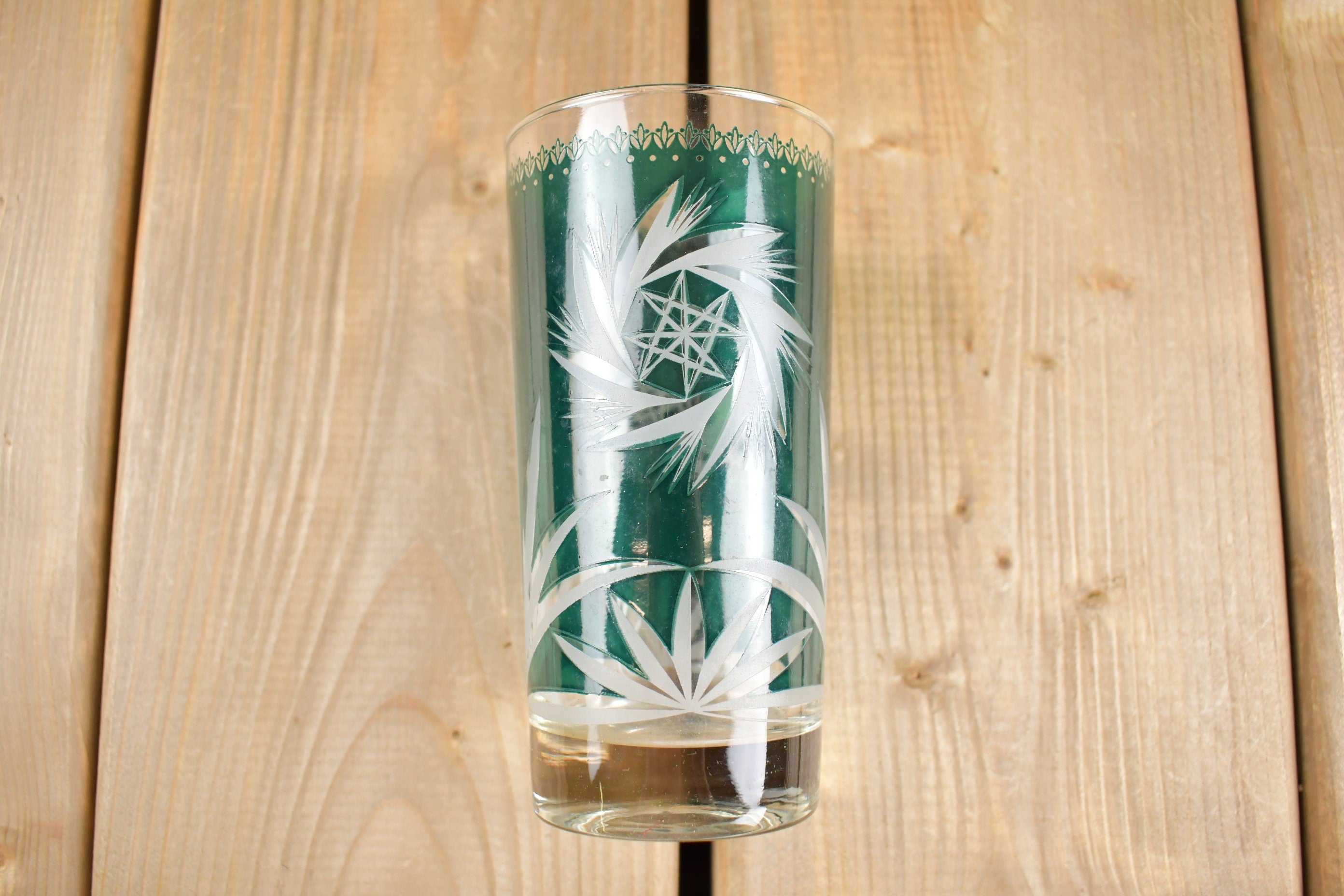 Vintage 1950s Dominion Glass Green Atomic Pinwheel Glass Set