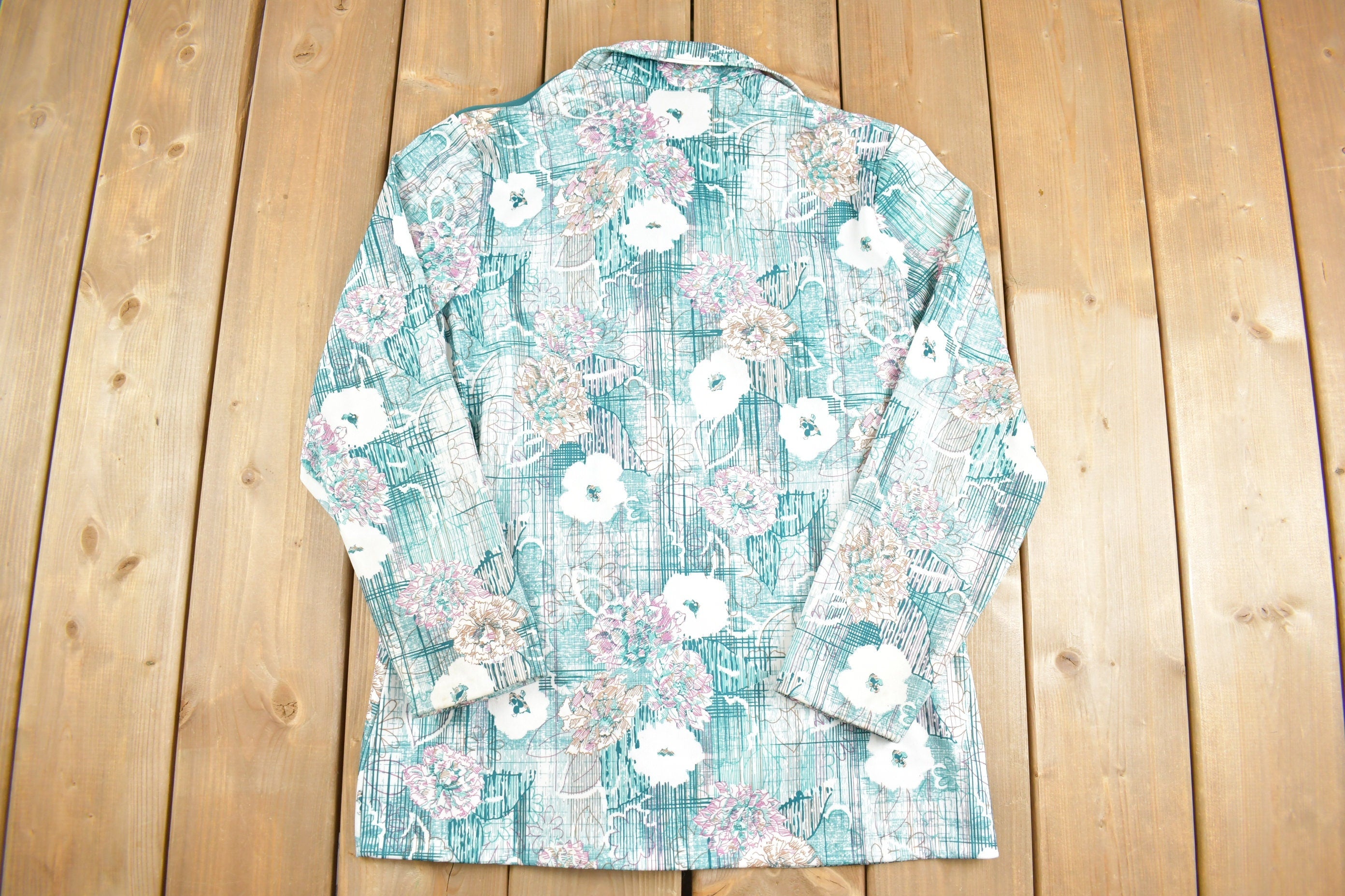 Vintage 1970s Abstract Floral Western Button Up Shirt