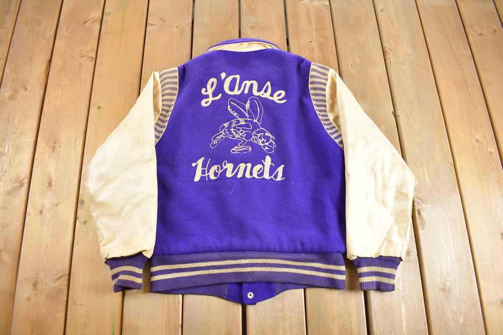 Vintage 1975 L'Anes Hornets Chain Stitched Leather Varsity Jacket