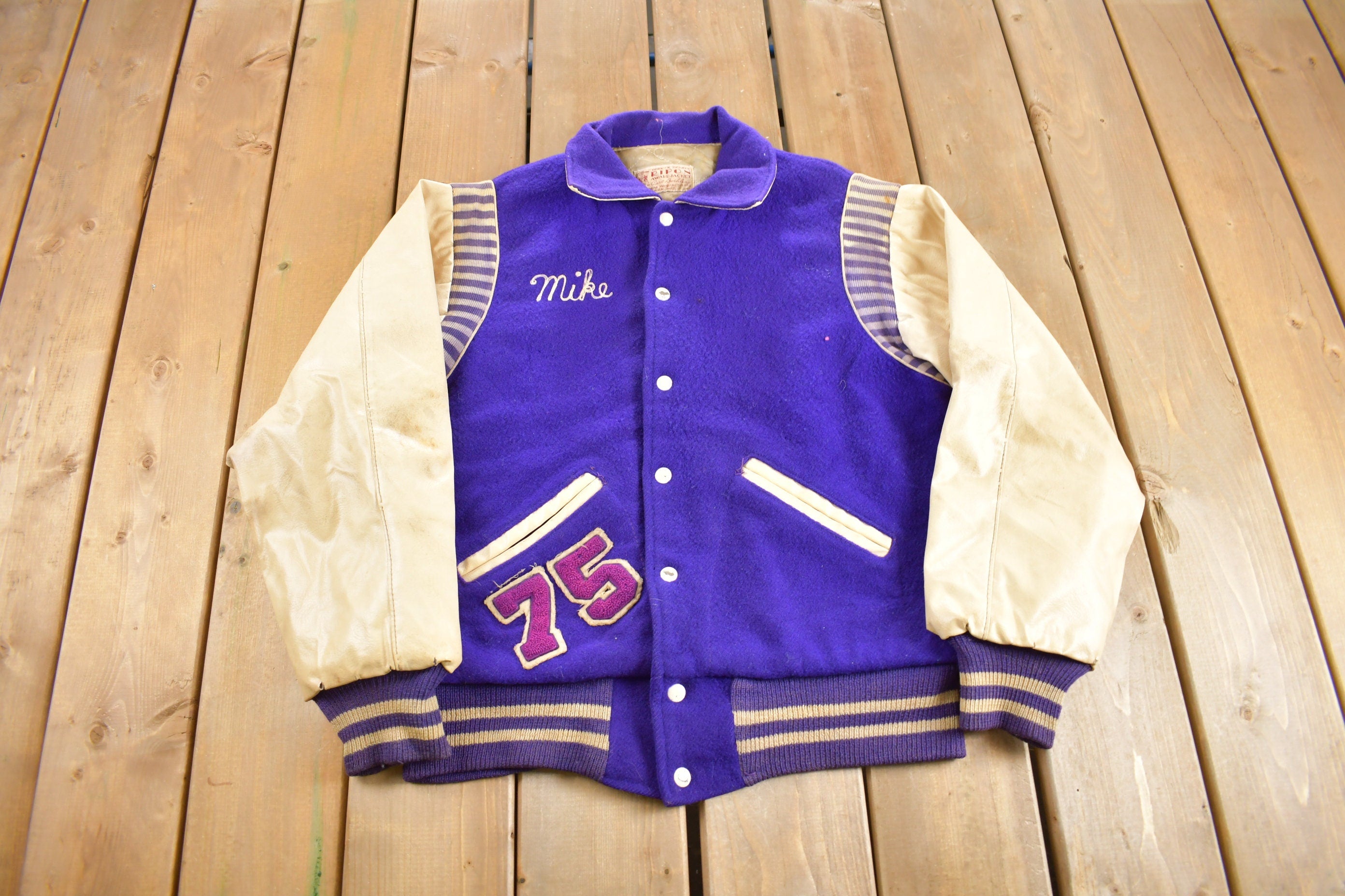Vintage 1975 L'Anes Hornets Chain Stitched Leather Varsity Jacket