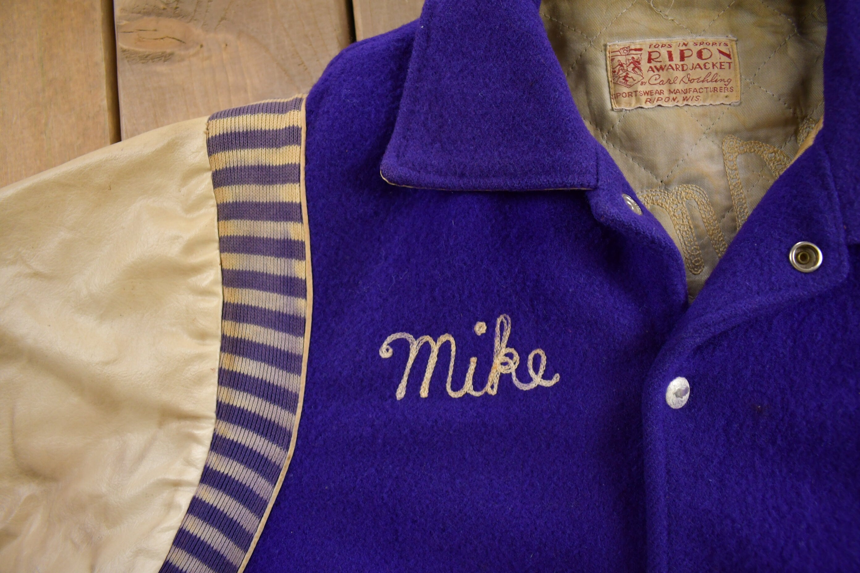 Vintage 1975 L'Anes Hornets Chain Stitched Leather Varsity Jacket