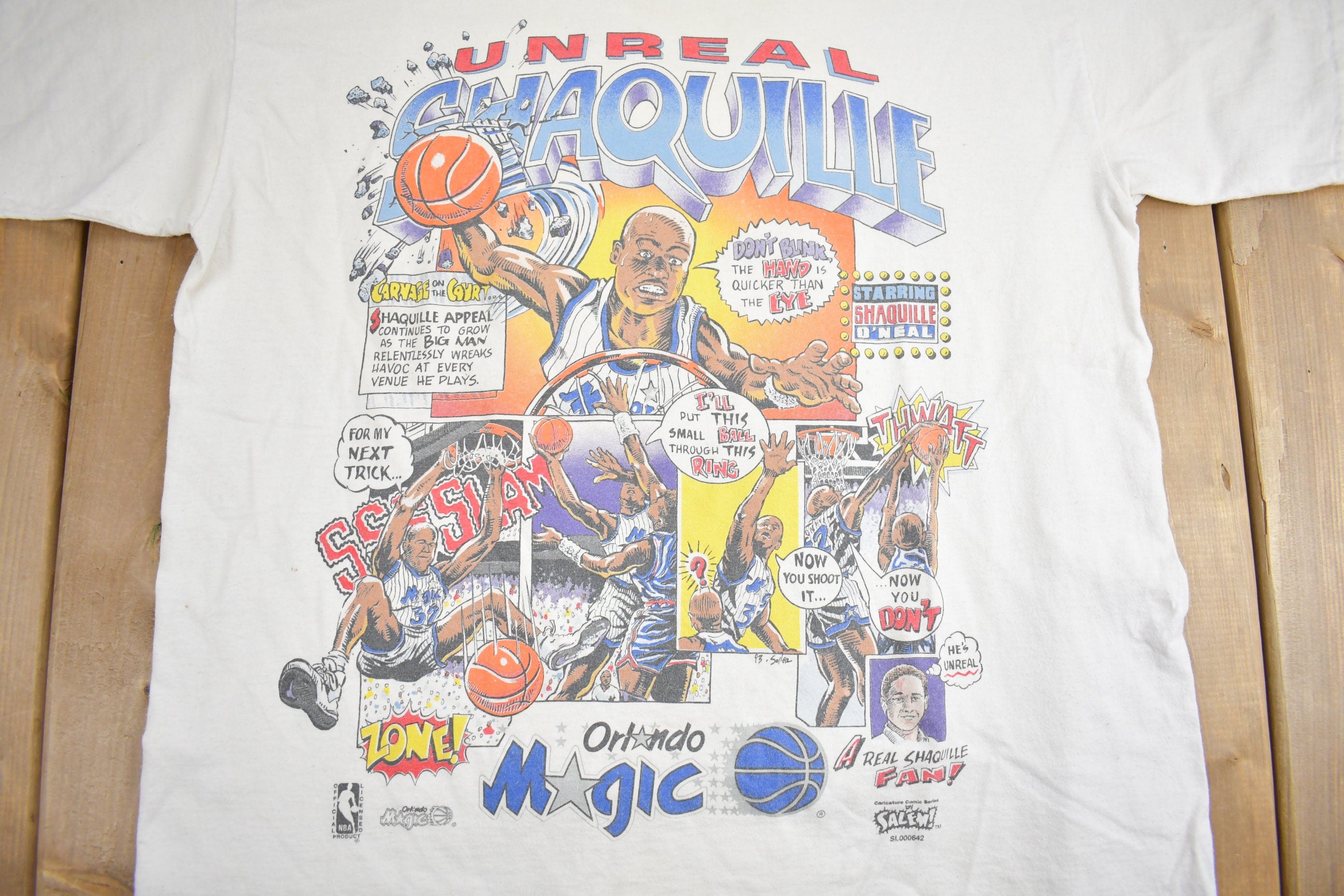 Vintage 1993 Shaquille O'Neal Orlando Magic NBA Comic Graphic T-Shirt